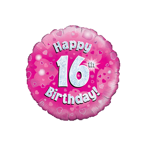Happy 16th Pink Holographic Balloon Small Image