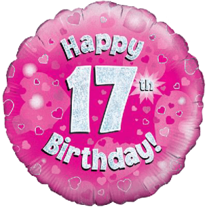 Happy 17th Pink Holographic Balloon Small Image