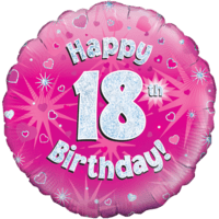 18" Happy 18th Birthday Pink Holographic Balloon