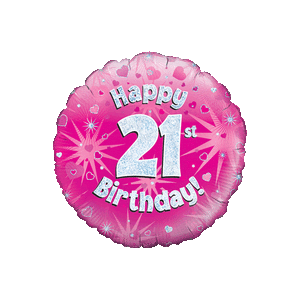 Happy 21st Pink Holographic Balloon Small Image