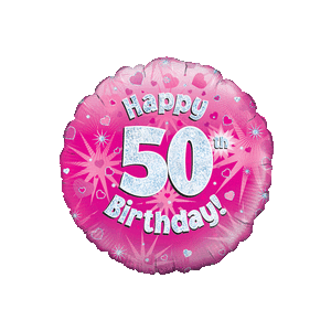 Happy 50th Pink Holographic Balloon Small Image