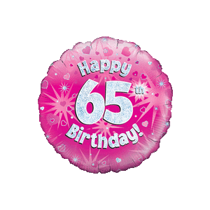Happy 65th Pink Holographic Balloon Small Image