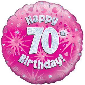 Happy 70th Pink Holographic Balloon Small Image