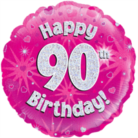 18" Happy 90th Birthday Pink Holographic Balloon