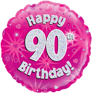 18" Happy 90th Birthday Pink Holographic Balloon Small Image