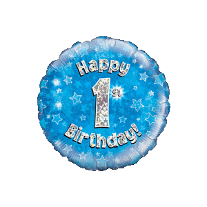 Holographic Blue First Birthday Balloon Small Image