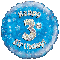 Holographic Blue Third Birthday Balloon