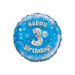 Holographic Blue Third Birthday Balloon Small Image