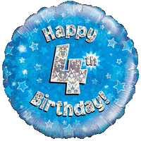 Holographic Blue Fourth Birthday Balloon