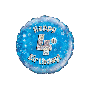Holographic Blue Fourth Birthday Balloon Small Image