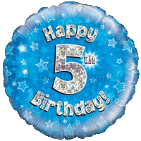 Holographic Blue Fifth Birthday Balloon