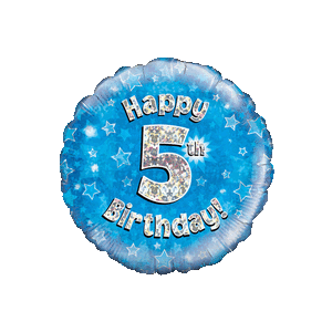 Holographic Blue Fifth Birthday Balloon Small Image