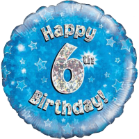 Happy 6th Blue Holographic Balloon