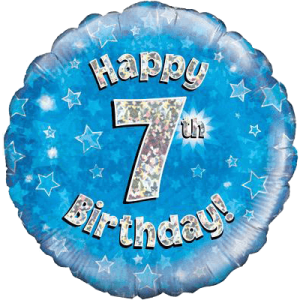 Happy 7th Blue Holographic Balloon Small Image