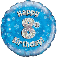 Happy 8th Blue Holographic Balloon
