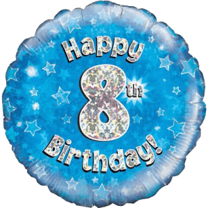 Happy 8th Blue Holographic Balloon Small Image