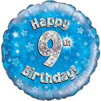 Happy 9th Blue Holographic Balloon