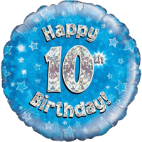 Happy 10th Blue Holographic Balloon