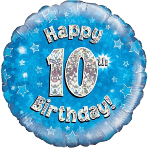 Happy 10th Blue Holographic Balloon Small Image