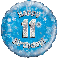 Happy 11th Blue Holographic Balloon