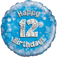 Happy 12th Blue Holographic Balloon