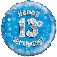 Holographic Blue Thirteenth Birthday Balloon