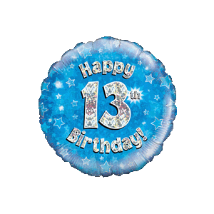 Holographic Blue Thirteenth Birthday Balloon Small Image