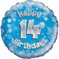 Happy 14th Blue Holographic Balloon