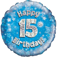 Happy 15th Blue Holographic Balloon
