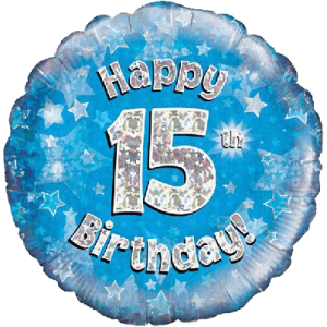 Happy 15th Blue Holographic Balloon Small Image