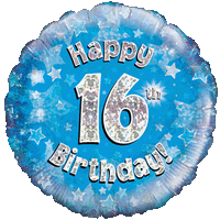 Happy 16th Blue Holographic Balloon