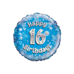 Happy 16th Blue Holographic Balloon Small Image