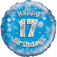 Happy 17th Blue Holographic Balloon