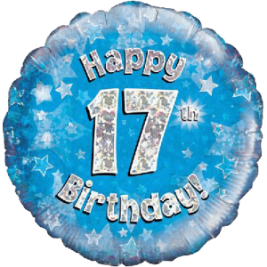 Happy 17th Blue Holographic Balloon Small Image
