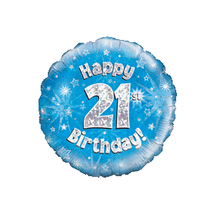 Happy 21st Blue Holographic Balloon Small Image