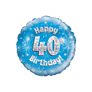 Happy 40th Blue Holographic Balloon Small Image