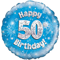 Happy 50th Blue Holographic Balloon