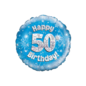 Happy 50th Blue Holographic Balloon Small Image