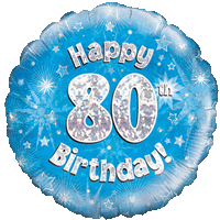 Happy 80th Blue Holographic Balloon