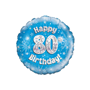 Happy 80th Blue Holographic Balloon Small Image