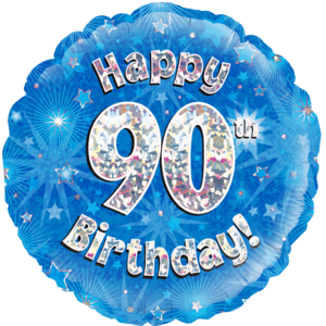 18" Happy 90th Birthday Blue Holographic Balloon Small Image