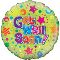 Colourful Get Well Soon! Holographic Balloon