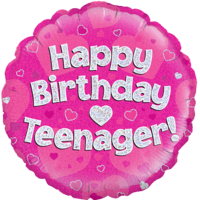 18" Happy Birthday Teenager Pink Holographic Balloon
