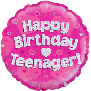 18" Happy Birthday Teenager Pink Holographic Balloon Small Image