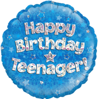 18" Happy Birthday Teenager Blue Holographic Balloon
