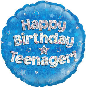 18" Happy Birthday Teenager Blue Holographic Balloon Small Image
