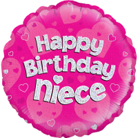 Happy Birthday Niece Pink Holographic Balloon