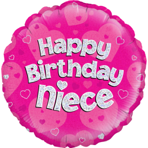 Happy Birthday Niece Pink Holographic Balloon Small Image