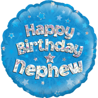 Happy Birthday Nephew Blue Holographic Balloon