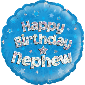 Happy Birthday Nephew Blue Holographic Balloon Small Image